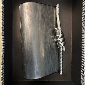 Rodo Vintage Metallic Clutch Purse w/Chain Silver Gray brushed metal finish